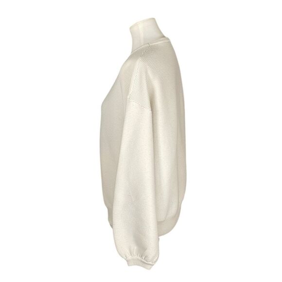 Women’s Oversized Ribbed Knit Crewneck Sweater, medium. Oatmeal Colored Cream - Picture 6 of 11